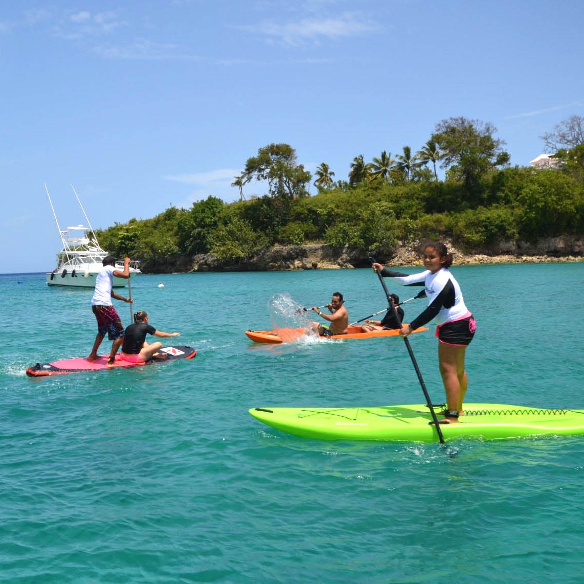 Family safely enjoying Sosua beach activities